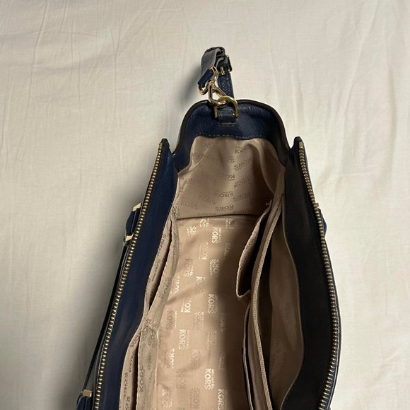 Michael Kors Hudson | Large Leather Satchel Shoulder Bag | Navy Blue - Picture 8 of 13